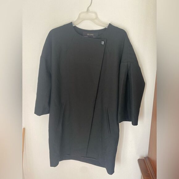 Zara 3/4 sleeve black asymmetrical front jacket size medium - Picture 11 of 16